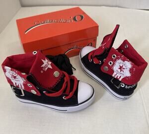 Collection O Unisex Kids High Top Canvas Colorblock Sneakers Red/Black/White 8